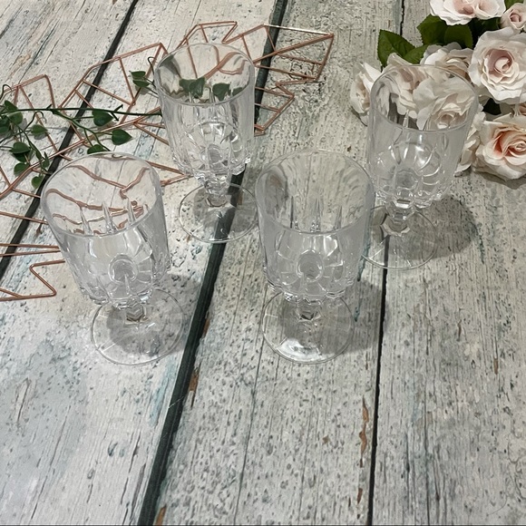 Vintage crystal wine goblet glasses set 4 liquor drink clear retro diamond cut - Picture 2 of 4
